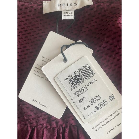 Reiss Mackenzie Berry Top size 4 nwt  Sheer Purple Swiss Dot with Ruffle - Picture 4 of 6